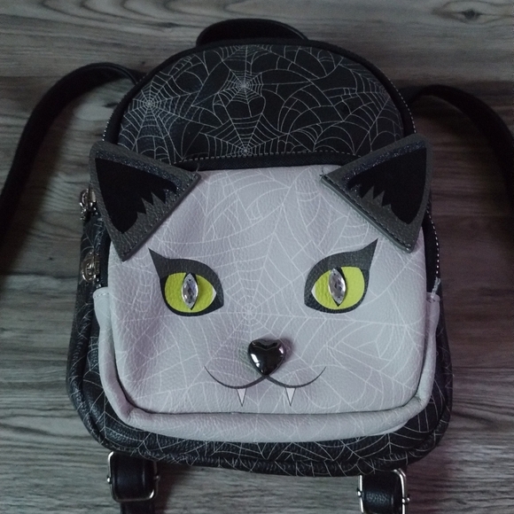Betsey Johnson Vampire Cat Spider Web Print Mini Backpack - Picture 1 of 7